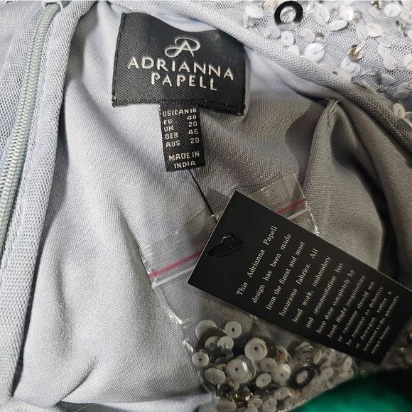 SOLD!!ADRIANNA PAPELL Light Blue Sequin 3/4 Sleeve Gown - Size 16 NWT - Picture 13 of 14